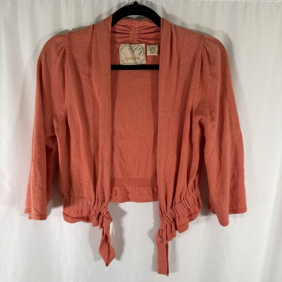 Sparrow Rabbit Hair Cardigan Women's Medium Orange Open Front 3/4 Sleeve - Picture 1 of 12